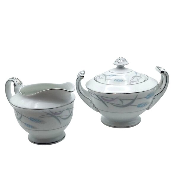 Valmont China Royal Wheat Porcelain Sugar Bowl W/ Lid & Creamer Set Japan 1950s - Picture 1 of 15
